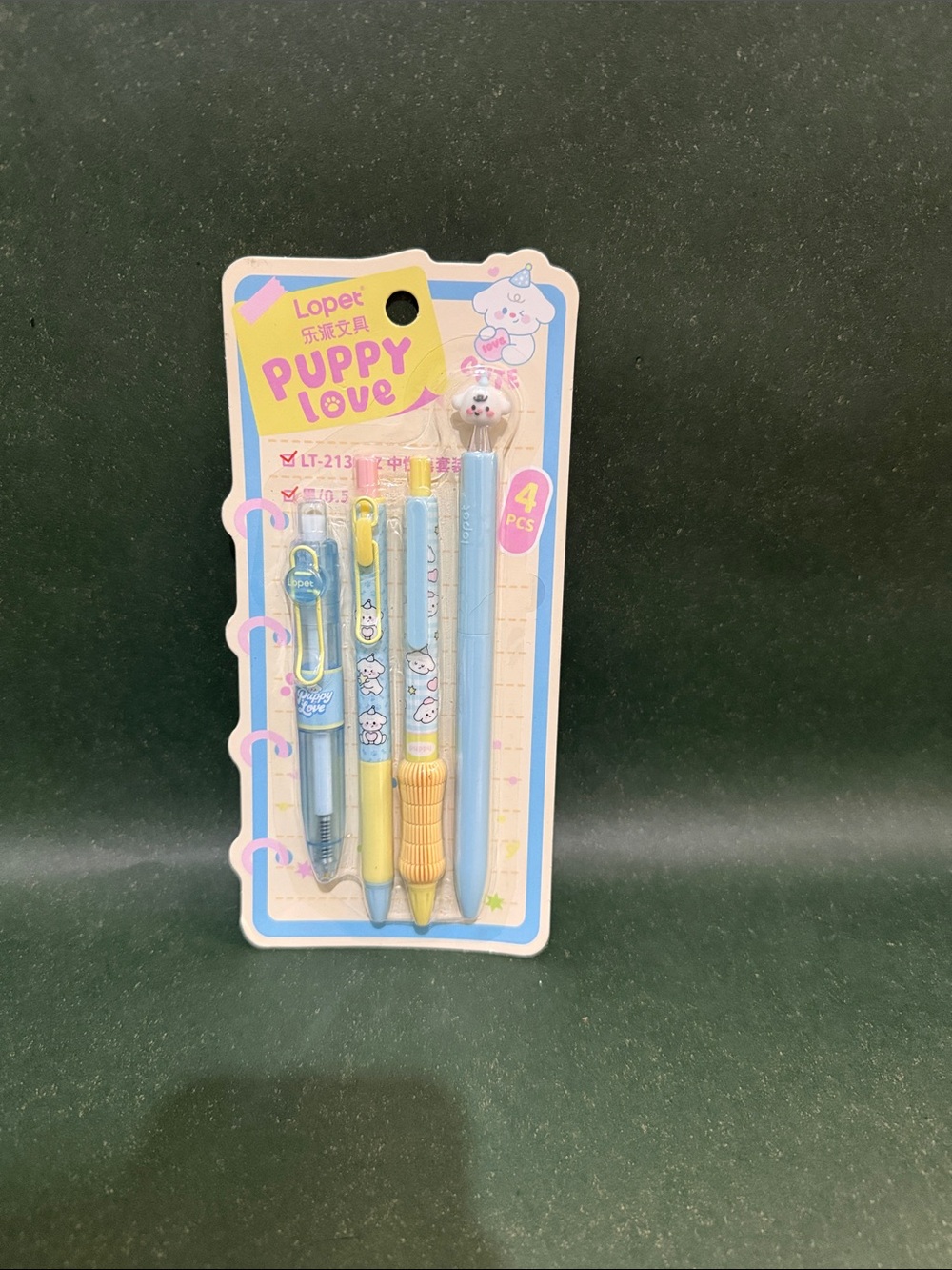 Lopet Puppy Love Kids Blue Pen and Pencil Set - 4 Pack